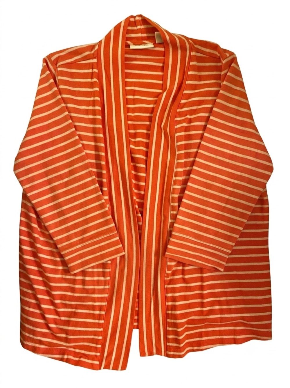 Denim&Co Orange and White Striped Open-Front Cardigan